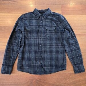 FatFace Men’s Charcoal Plaid Flannel Shirt Cotton Button Front Medium